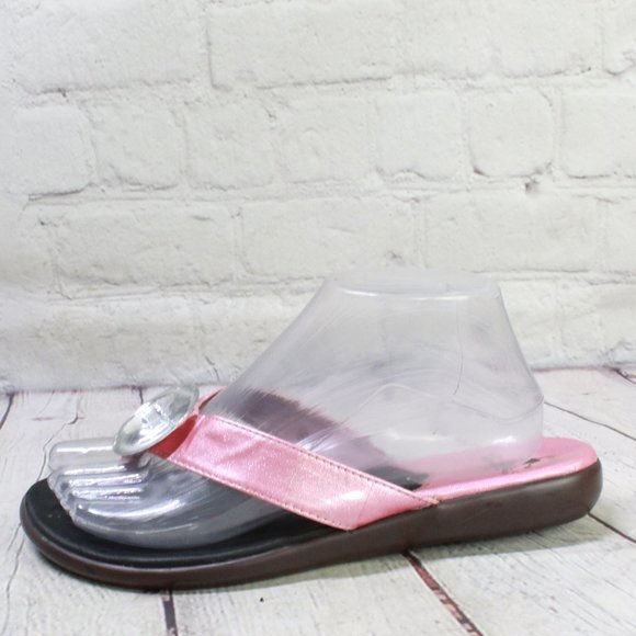 Corkys Shoes - Corkys Pink Leather Jewelled Flat Flip Flop Thong Sandals Size 8